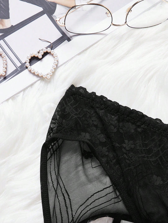 3 Piezas/paquete Ropa Interior Sexy Con Patron Floral En Tallas Estandar