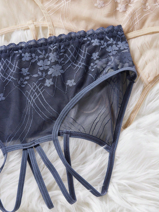 3 Piezas/paquete Ropa Interior Sexy Con Patron Floral En Tallas Estandar