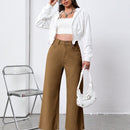 Pantalones De Mezclilla Acampanados Y Cortos Con Pierna Ancha Para Mujer