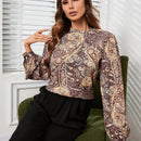 Clasi Camisa De Manga Larga Estampada Con Patron Paisley Para Mujeres