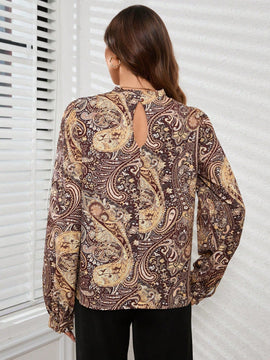 Clasi Camisa De Manga Larga Estampada Con Patron Paisley Para Mujeres