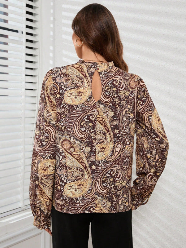 Clasi Camisa De Manga Larga Estampada Con Patron Paisley Para Mujeres