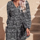 Vestido smock con estampado de lunares de manga farol bajo con fruncido