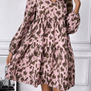 Vestido Con Cuello De Muneca Y Manga Farol Con Estampado De Leopardo Para Mujer