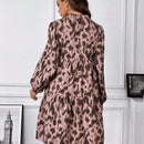 Vestido Con Cuello De Muneca Y Manga Farol Con Estampado De Leopardo Para Mujer