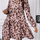 Vestido Con Cuello De Muneca Y Manga Farol Con Estampado De Leopardo Para Mujer