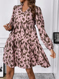 Vestido Con Cuello De Muneca Y Manga Farol Con Estampado De Leopardo Para Mujer