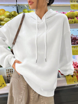Ezwear sudadera holgada con capucha y estampado grafico cristiano "amar como jesus" con cara sonriente y texto para mujer