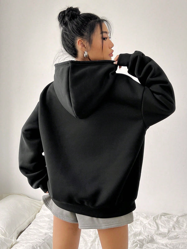 Ezwear sudadera informal tipo streetwear con lema, con corte holgado, estampado negro y rosa, para mujer, otono invierno