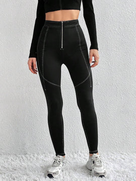 Essnce Pantalones Largos Entallados Con Cremallera Y Costuras En Relieve Para Damas