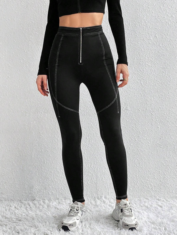 Essnce Pantalones Largos Entallados Con Cremallera Y Costuras En Relieve Para Damas