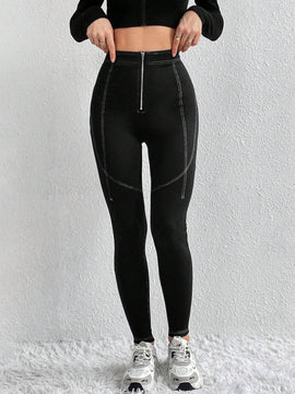 Essnce Pantalones Largos Entallados Con Cremallera Y Costuras En Relieve Para Damas