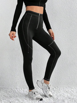 Essnce Pantalones Largos Entallados Con Cremallera Y Costuras En Relieve Para Damas