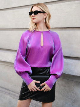 Prive Camisa De Manga De Linterna Para Mujer Con Cuello Calado