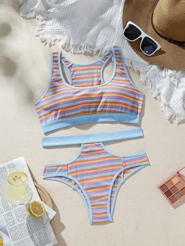 Juego De Ropa Interior De Mujer Con Rayas De Colores