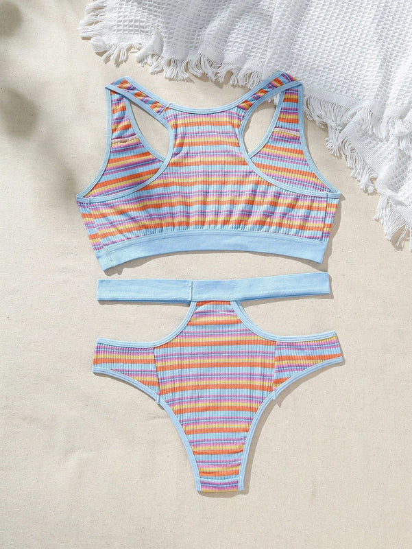 Juego De Ropa Interior De Mujer Con Rayas De Colores