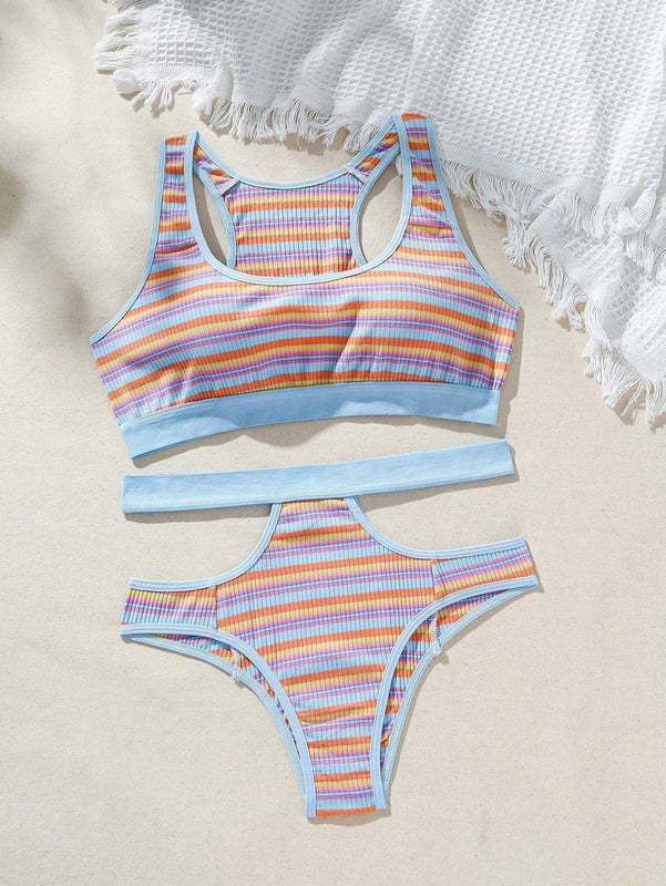 Juego De Ropa Interior De Mujer Con Rayas De Colores