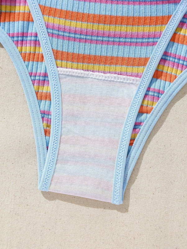 Juego De Ropa Interior De Mujer Con Rayas De Colores