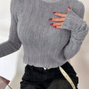 DAZY Sueter Corto Basico De Cuello Redondo Gris Para Mujer