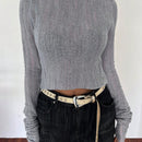 DAZY Sueter Corto Basico De Cuello Redondo Gris Para Mujer