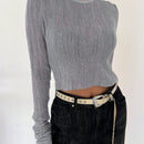 DAZY Sueter Corto Basico De Cuello Redondo Gris Para Mujer