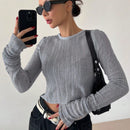 DAZY Sueter Corto Basico De Cuello Redondo Gris Para Mujer