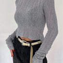 DAZY Sueter Corto Basico De Cuello Redondo Gris Para Mujer