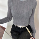 DAZY Sueter Corto Basico De Cuello Redondo Gris Para Mujer