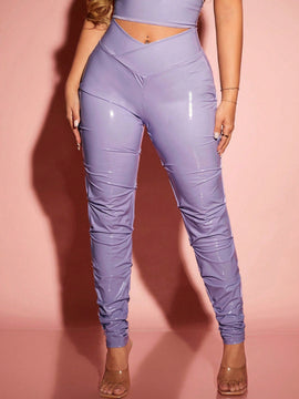 SXY Pantalones Apilados Largos De Color Purpura Ajustados Para Mujeres, Para El Ano Nuevo