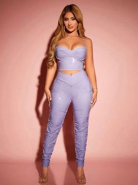 SXY Pantalones Apilados Largos De Color Purpura Ajustados Para Mujeres, Para El Ano Nuevo