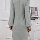EMERY ROSE Vestido de cuello notch de manga farol con fruncido