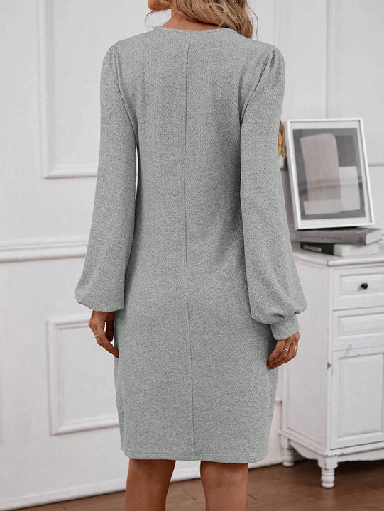 EMERY ROSE Vestido de cuello notch de manga farol con fruncido