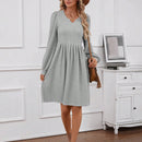 EMERY ROSE Vestido de cuello notch de manga farol con fruncido