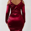 SXY Vestido con diseno aplique de hombros descubiertos fruncido lateral