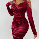 SXY Vestido con diseno aplique de hombros descubiertos fruncido lateral