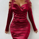 SXY Vestido con diseno aplique de hombros descubiertos fruncido lateral