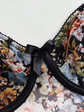 ROMWE Fairycore Conjunto De Ropa Interior De Mujer Con Estampado Floral (Brasier Y Tangas)