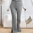 Essnce Pantalones Rectos De Pierna Recta Con Bloqueo De Color Y Dobladillo Dividido