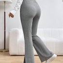 Pantalones Rectos De Pierna Recta Con Bloqueo De Color Y Dobladillo Dividido