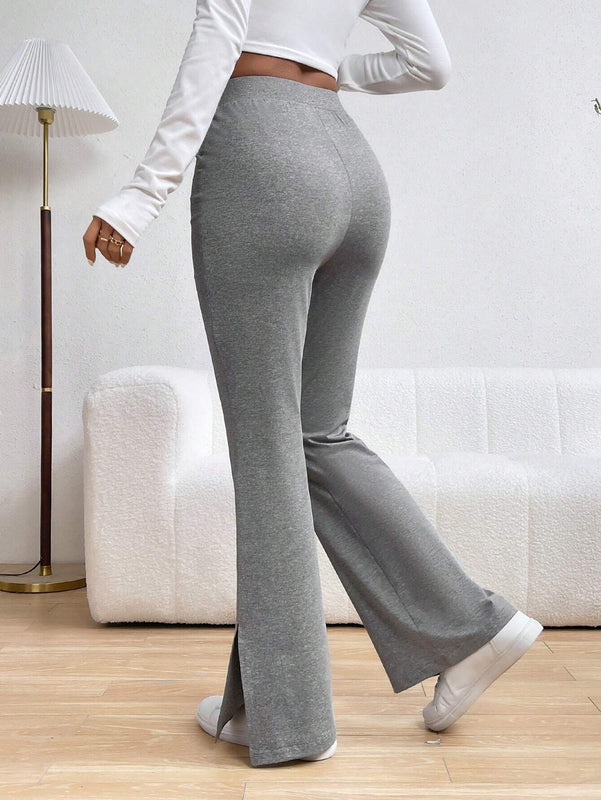 Essnce Pantalones Rectos De Pierna Recta Con Bloqueo De Color Y Dobladillo Dividido