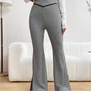 Pantalones Rectos De Pierna Recta Con Bloqueo De Color Y Dobladillo Dividido