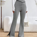 Pantalones Rectos De Pierna Recta Con Bloqueo De Color Y Dobladillo Dividido
