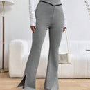 Essnce Pantalones Rectos De Pierna Recta Con Bloqueo De Color Y Dobladillo Dividido