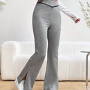 Essnce Pantalones Rectos De Pierna Recta Con Bloqueo De Color Y Dobladillo Dividido