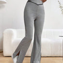 Essnce Pantalones Rectos De Pierna Recta Con Bloqueo De Color Y Dobladillo Dividido