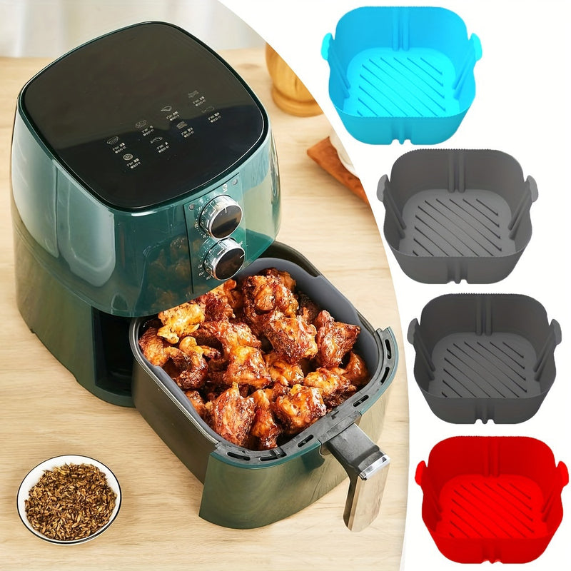 1pc Revestimiento de Silicona Reutilizable para Freidora de Aire - Bandeja de Horneado Cuadrada Antiadherente para Cocinar, Accesorio para Horno y Cesta de Freidora de Aire, Fácil de Limpiar, Disponible en Azul, Gris, Negro, Rojo, Bandeja de Horneado par