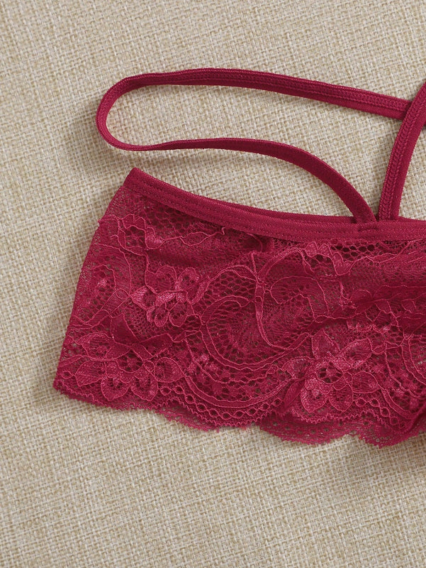 3 piezas de tangas de encaje cruzado para mujer, negro/blanco/rojo