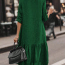Vestido smock de manga enrollada con boton bajo con fruncido
