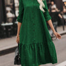 Vestido smock de manga enrollada con boton bajo con fruncido