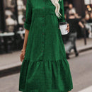 Vestido smock de manga enrollada con boton bajo con fruncido